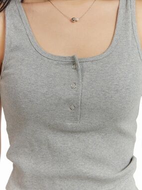Women's Small Gray Ribbed Button-Up Tank Top
